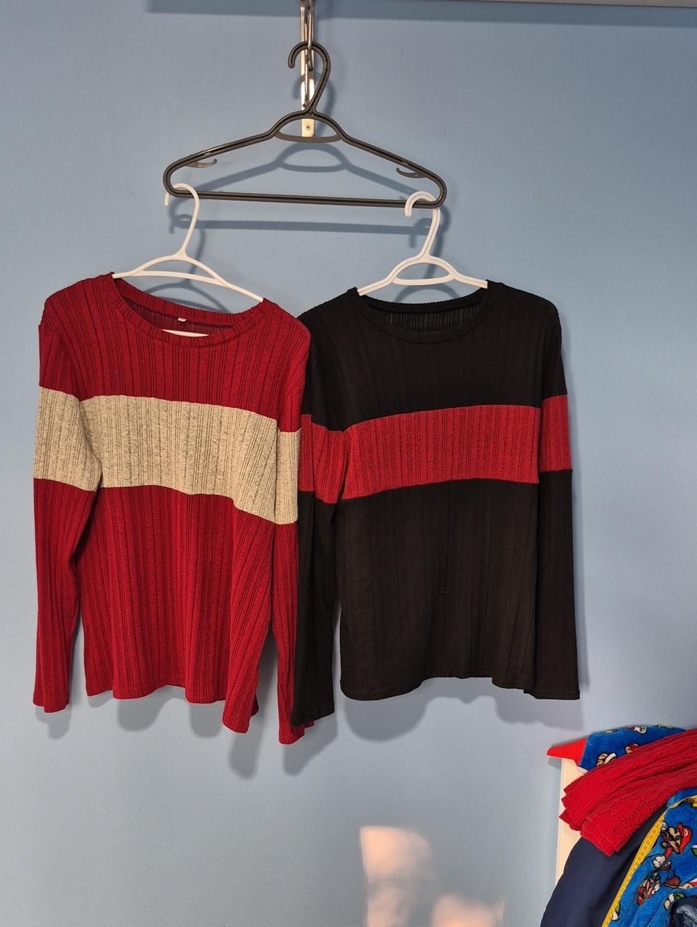 Women's Red and Black Striped Crewneck Sweater - Classic Knit